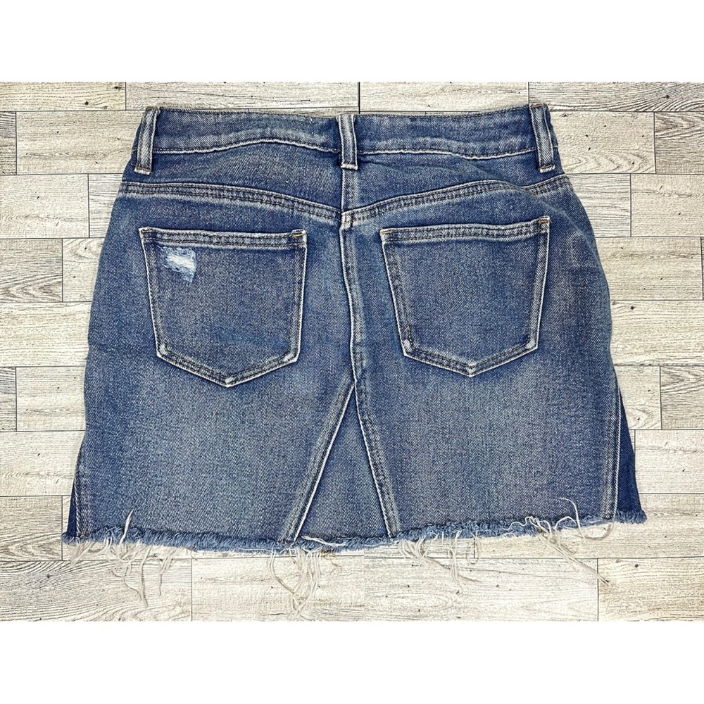 Pacsun Denim Blue Jean MINI skirt Pieced distressed Raw Hem Button fly Sz 25 - Picture 3 of 5